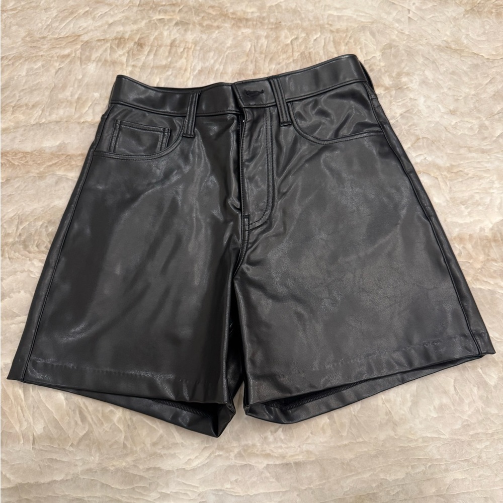 Black Leather Shorts - Dad Fit High Rise